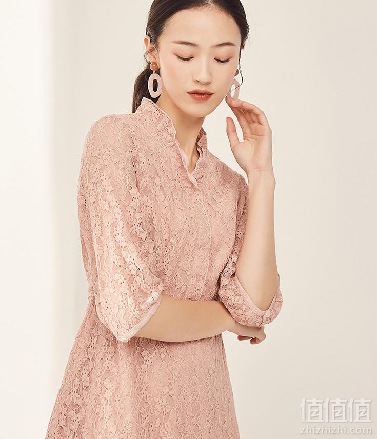 2019新款，D．F．DEAR 德菲蒂奥 纯色中袖气质简约蕾丝连衣裙179元包邮（需领券）