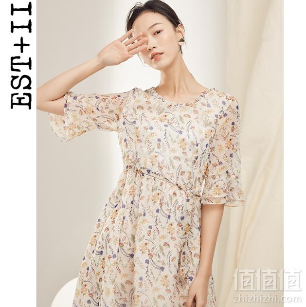 2019夏季新款，EST＋II 艺诗 收腰喇叭袖雪纺连衣裙139元包邮（领取券）