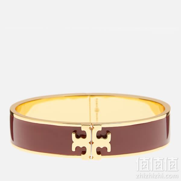 Tory Burch Women's Raised Logo Enamel Hinged Bracelet - Tuscan Wine/Gold
