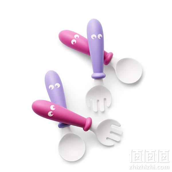 瑞典制造，BABYBJORN 婴儿汤匙和叉子 粉色/紫色 4只装80.5元