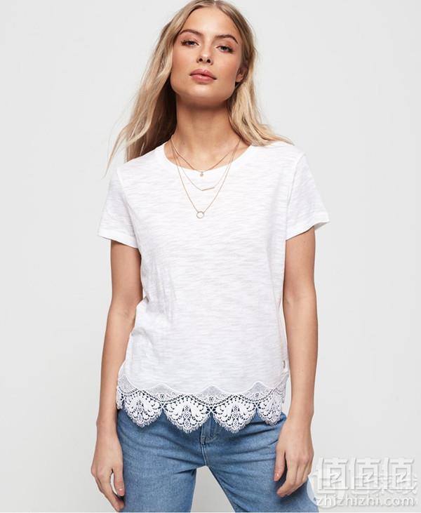 XXS码，Superdry 极度干燥 Morocco 女士蕾丝下摆休闲T恤155.04元