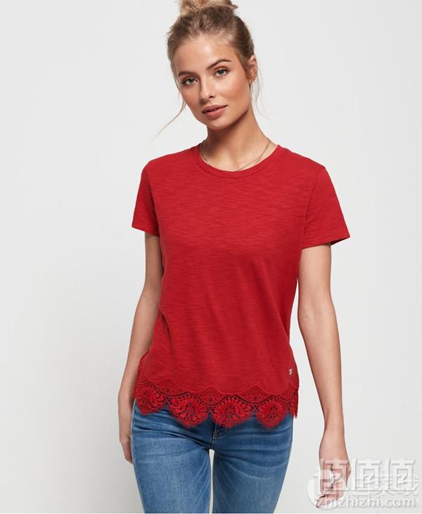 XXS码，Superdry 极度干燥 Morocco 女士蕾丝下摆休闲T恤155.04元