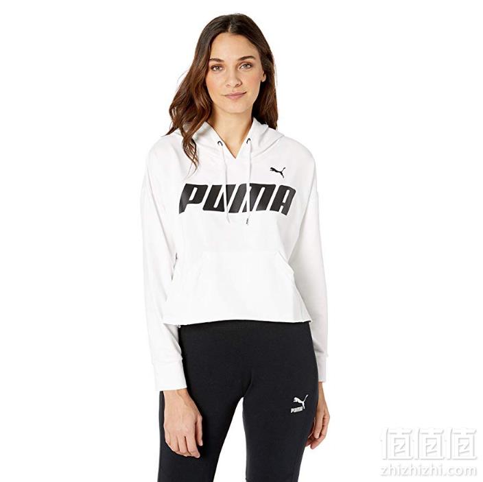 限XL码，PUMA 彪马 女士 短款 运动 连帽套头卫衣 白色124.55元