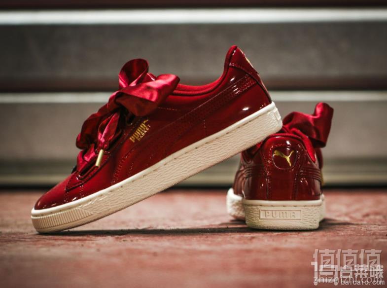 限7M码，PUMA 彪马 Basket Heart Patent蝴蝶结板鞋新低194.36元