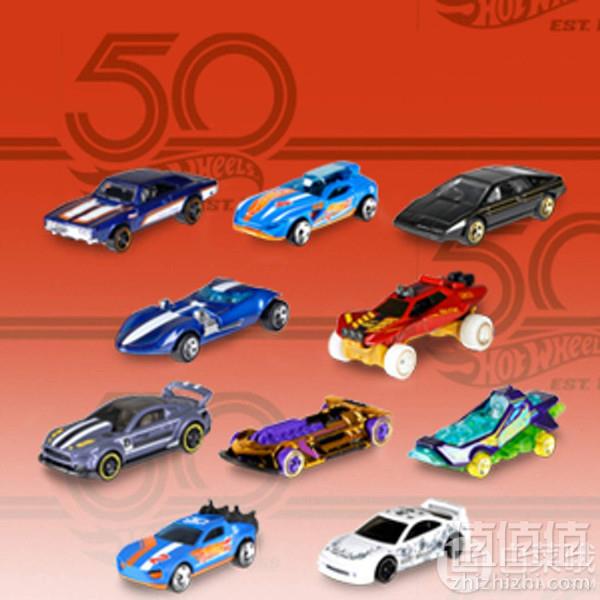PrimeDay特价，Hot Wheels 风火轮 50周年纪念版 火辣小跑车10辆礼盒装FXV45折后76.36元（下单7.5折）