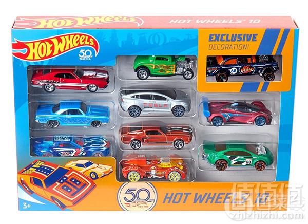 PrimeDay特价，Hot Wheels 风火轮 50周年纪念版 火辣小跑车10辆礼盒装FXV45折后76.36元（下单7.5折）