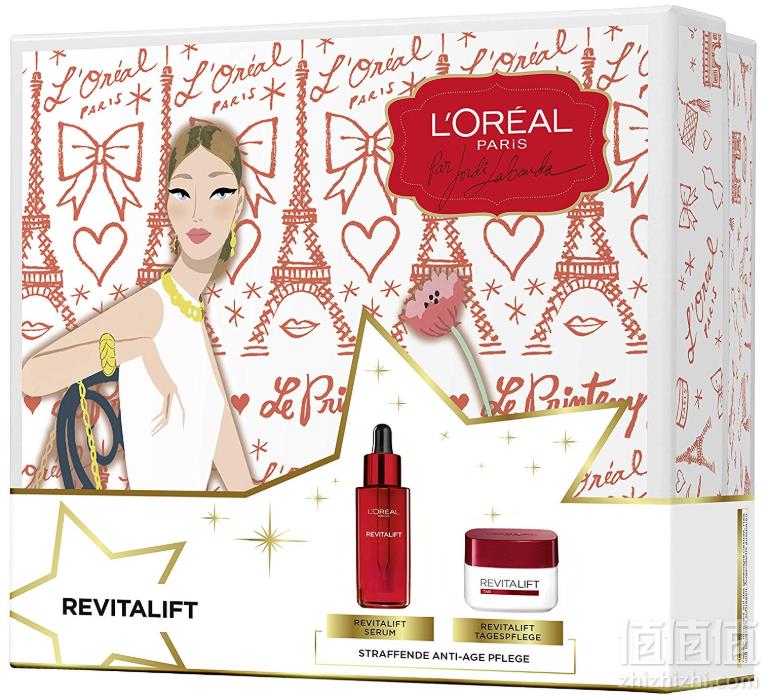 PRIMEDAY特价，亚马逊定制礼盒套装 L'Oréal Paris 巴黎欧莱雅 复颜抗皱美白精华液30ml+复颜抗皱日霜50ml143.14元