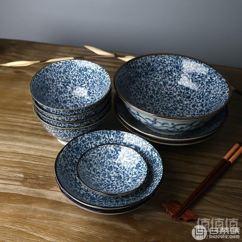 1518134002581288.jpg 日本进口,美浓烧 和风古染系列 唐草京华十头套装179包邮