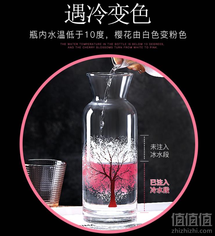 土耳其进口，Pasabahce 帕莎 樱花温变玻璃凉水壶1260mL 送玻璃杯2个29元包邮（需领券）