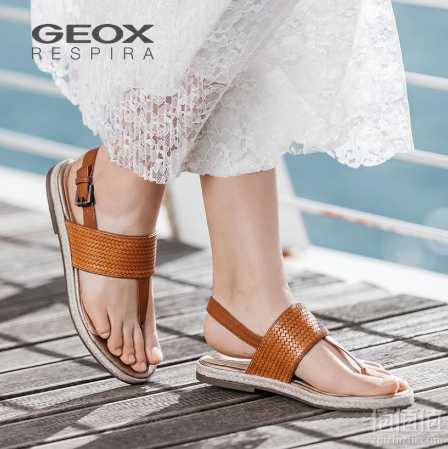 限36.5码，GEOX 健乐士 D825SA 女士牛皮休闲平底凉鞋 2色243.43元（国内天猫749元）