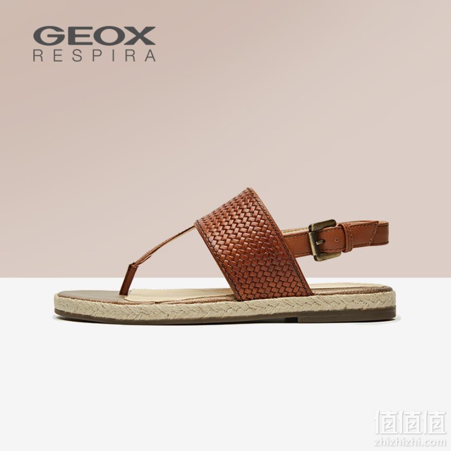 限36.5码，GEOX 健乐士 D825SA 女士牛皮休闲平底凉鞋 2色243.43元（国内天猫749元）
