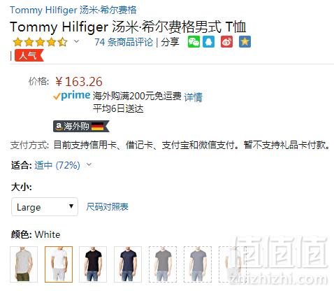 Tommy Hilfiger 汤米·希尔费格 男士圆领/V领短袖T恤163.26元（天猫旗舰店590元）