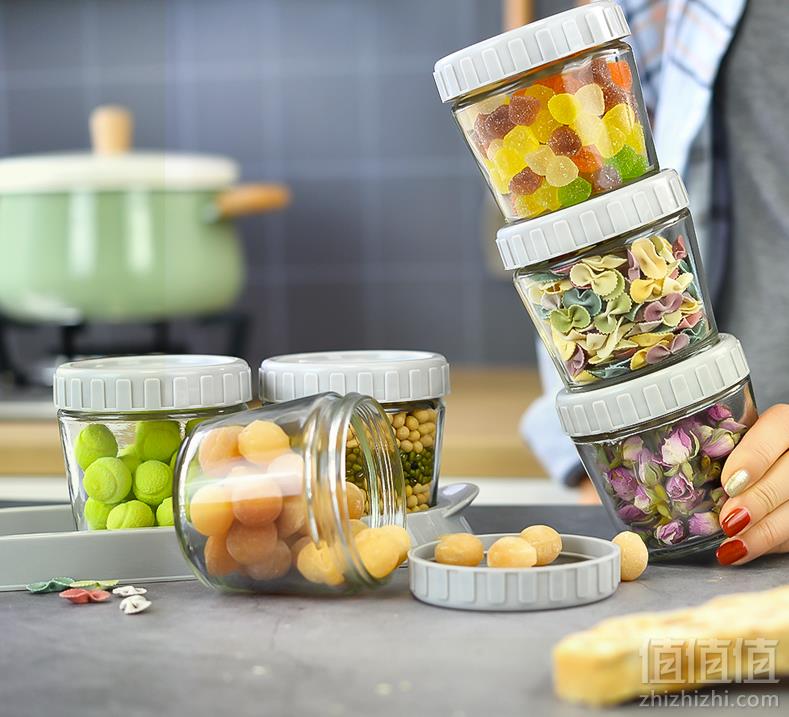 乐博乐博 可叠放玻璃食品密封罐组合6个装+托盘19.8元包邮（需领券）