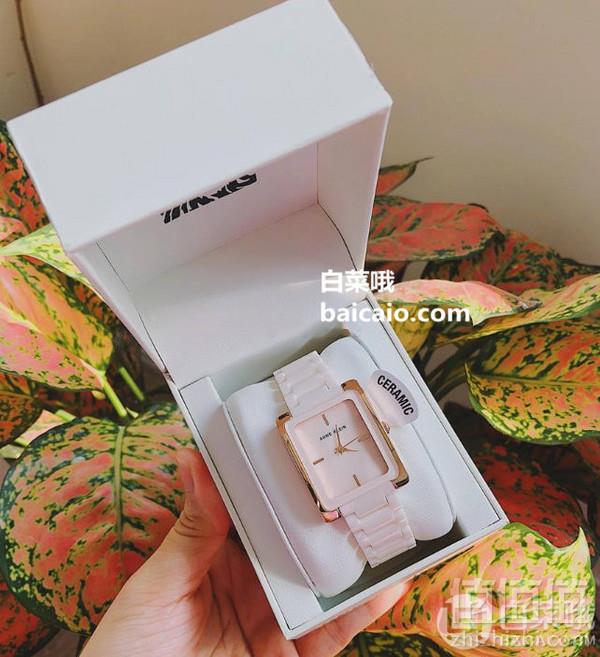 Anne Klein 安妮克莱因 AK/2952LPRG  女士方形陶瓷石英手表新低341.4元