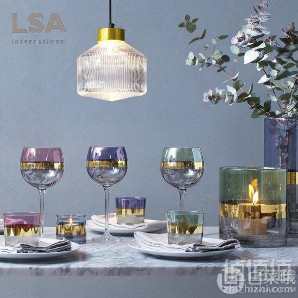 LSA International Bangle系列 镀金三拼彩色 玻璃高脚红酒杯 BN06 525ml*2个新低201.09元