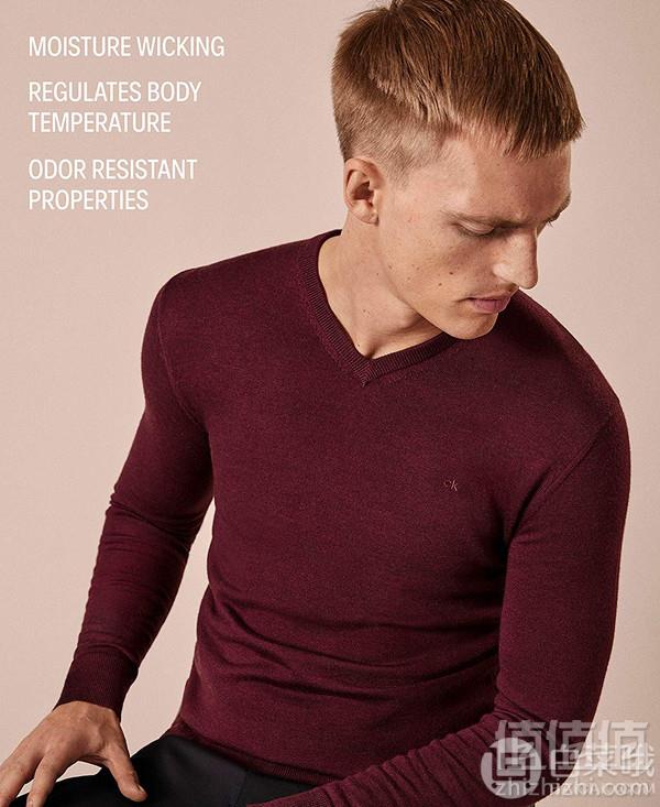 Calvin Klein 卡尔文·克莱恩 男士100%美利奴羊毛V领毛衣263.98元