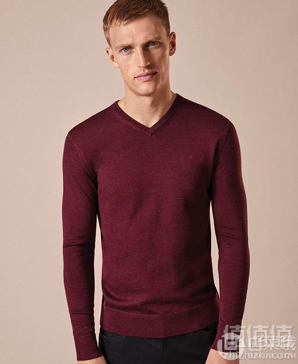 Calvin Klein 卡尔文·克莱恩 男士100%美利奴羊毛V领毛衣263.98元