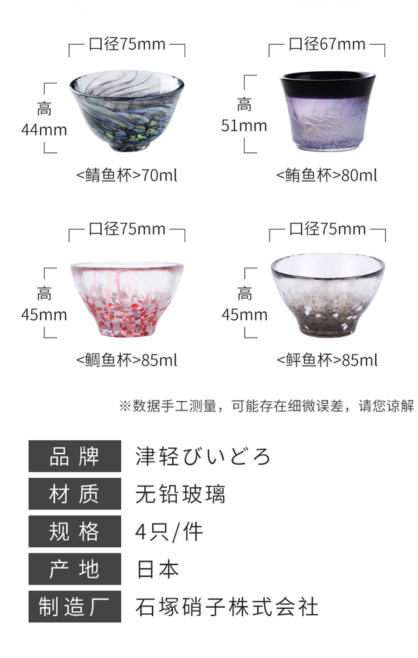 日本进口，Aderia 石塚硝子 津轻系列 海肴清酒小杯套装FS-71593新低226.76元（天猫旗舰店428元）