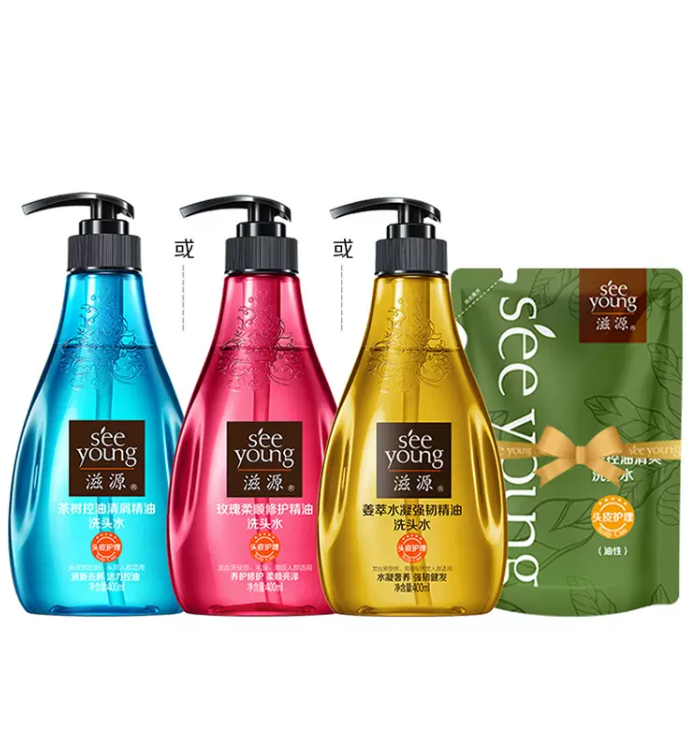 seeyoung 滋源 无硅油玫瑰柔顺/茶树控油清屑精油洗发水 400ml*2件 +赠洗发水235ml47.8元包邮（双重优惠）