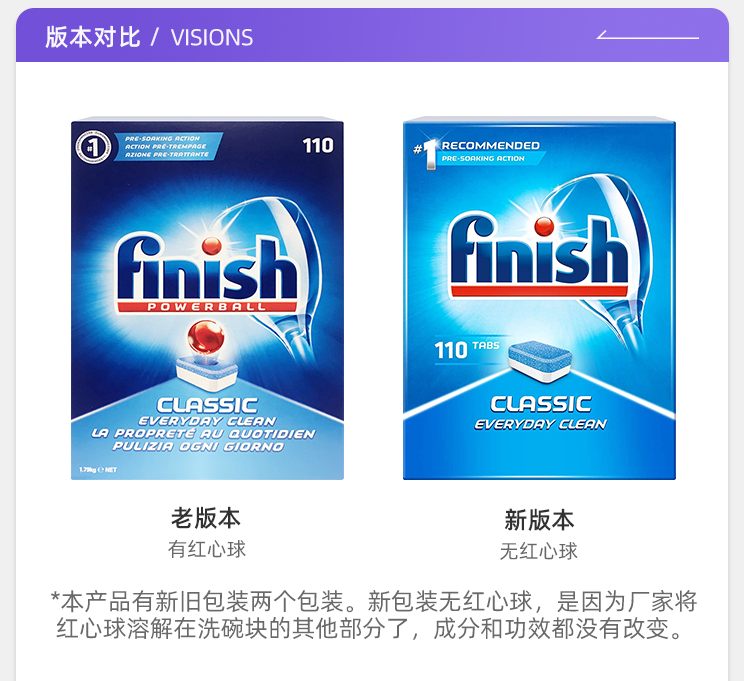 88VIP会员，Finish 亮碟 classic 经典洗碗机专用洗涤块110块（旧版有红心球）88.35元包税包邮（双重优惠）