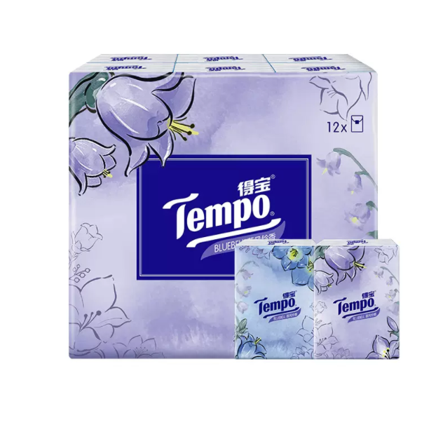 Tempo 得宝 蓝风铃印花手帕纸 4层*7张*12包*2件19.9元包邮（拍2件）
