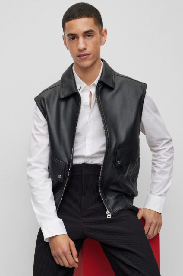 HUGO Hugo Boss 雨果博斯 Larvid 男士可拆卸衣袖羊皮夹克1893.4元（官网7400元）