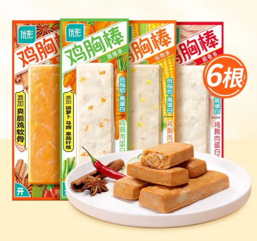 国家队运动员备战保障产品，优形 鸡胸肉蛋白棒 60g*6根*2件47元包邮（双重优惠）