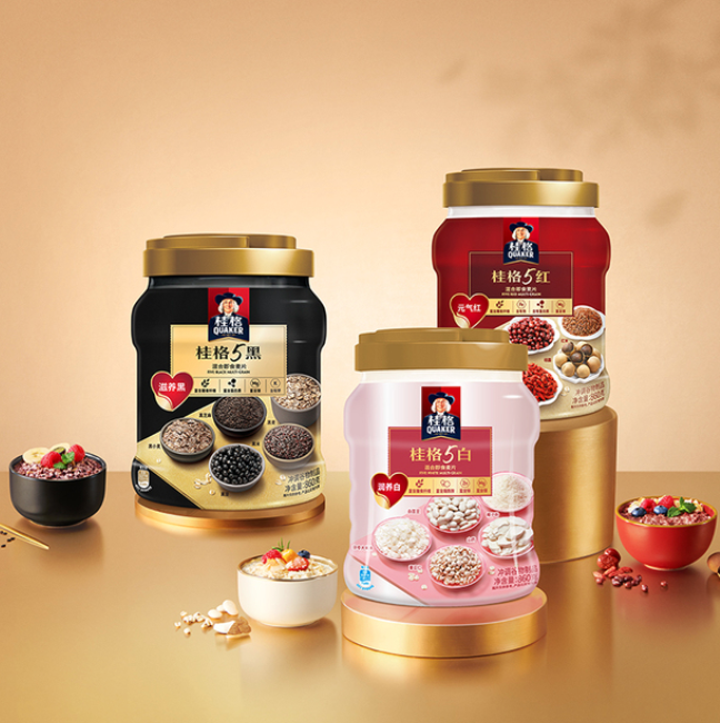 QUAKER 桂格 5黑/5红/5白高纤混合即食麦片 860克*3罐99.9元包邮（需领券）