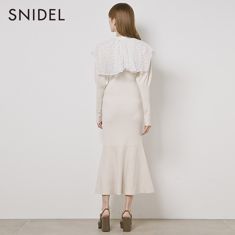 SNIDEL 2023春新品荷叶边披肩收腰鱼尾针织连衣裙 SWNO231011  3色768.9元（天猫旗舰店1290元）