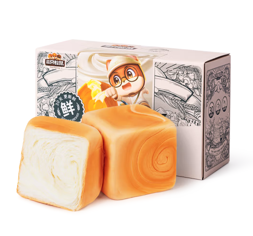 三只松鼠  吐司方方 纯奶手撕面包 480g/箱*2件31.8元包邮（15.9元/件）