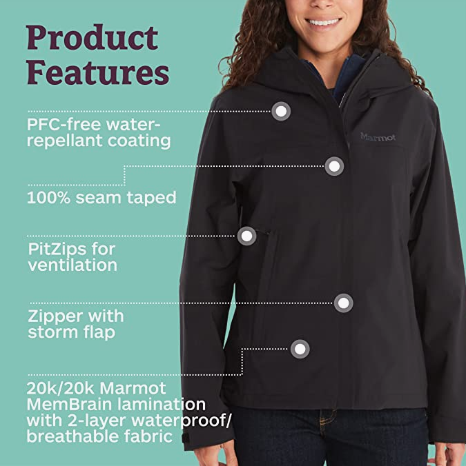 Marmot 土拨鼠 PreCip Eco Pro  女士防水连帽冲锋衣‎ M12389257元