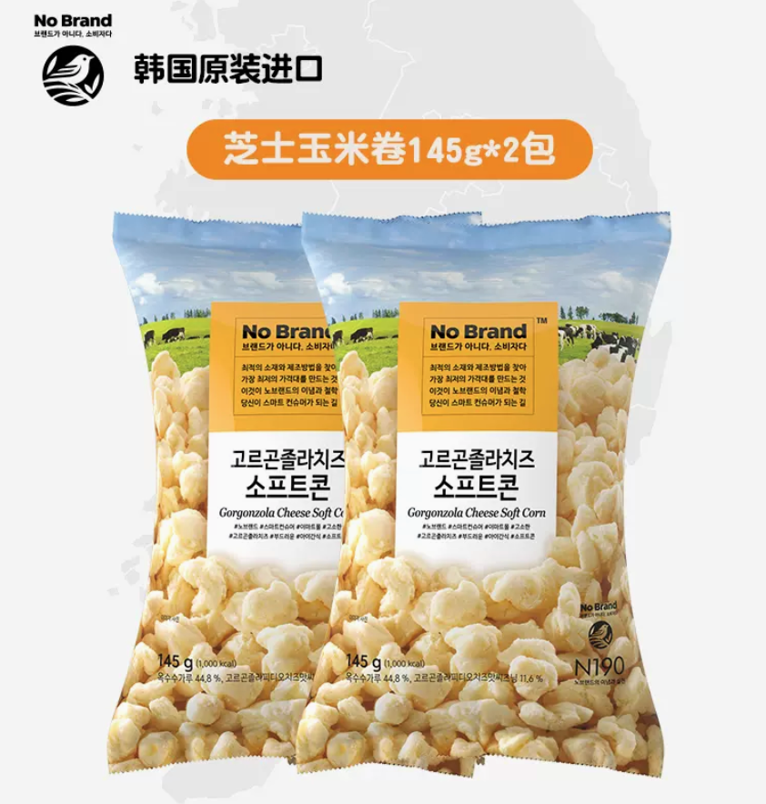 韩国进口 No Brand 诺倍得 芝士玉米卷 145g*2件31.8元包邮（需领券）