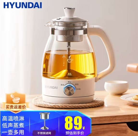 Hyundai 现代 QC-ZC1017 多功能煮茶器/养生壶1L 配不锈钢滤网69元包邮（需用券）