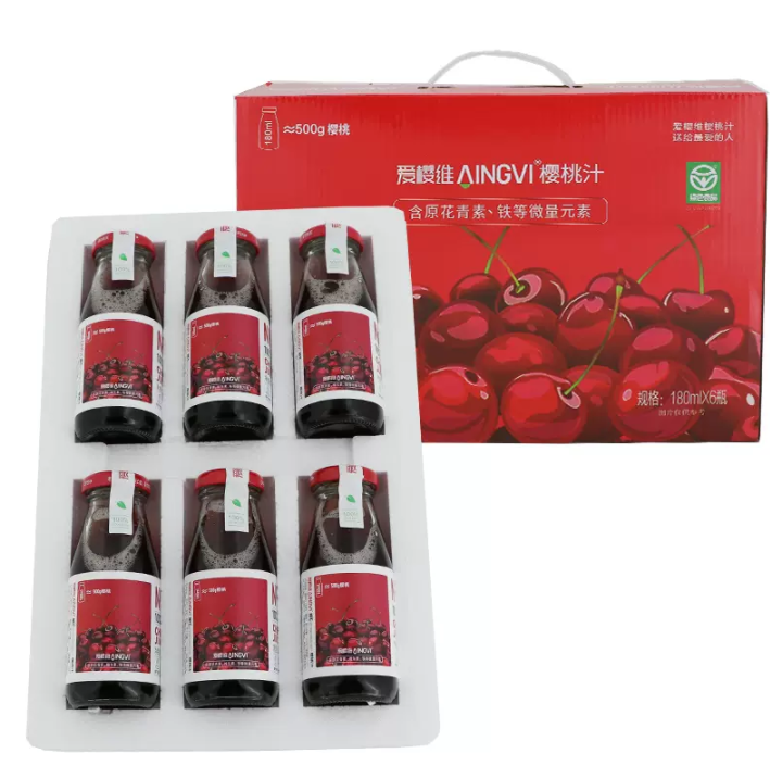 爱樱维 100%鲜生榨NFC樱桃果汁 180mL*6瓶42.9元包邮（需用券）