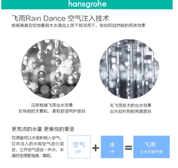 Plus会员，Hansgrohe 汉斯格雅 飞雨手持方形黑色手持花洒 26521677新低170.6元包邮（双重优惠）