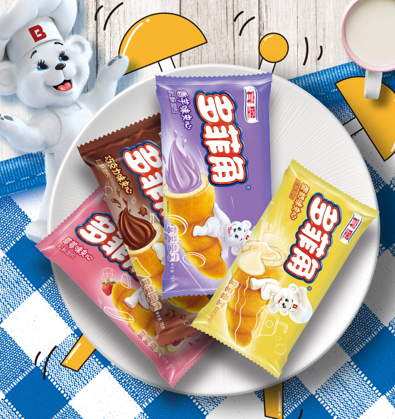 全球食品饮料50强品牌，BIMBO 宾堡 多菲角 爆浆夹心面包75g*4包*2件19.8元包邮（拍2件）