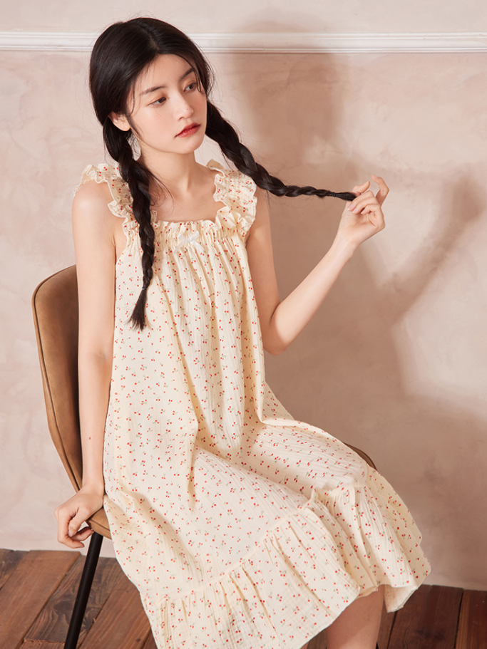 Cottonshell 棉籽壳 女士纯棉小樱桃吊带睡裙 多款39元包邮（需领券）