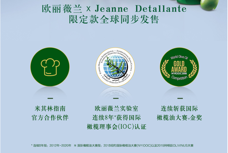 <span>临期白菜！</span>米其林指南官方合作伙伴 欧丽薇兰&Jeanne Detallante限定款 特级初榨橄榄油750ML*2精装礼盒新低69.9元包邮（双重优惠）
