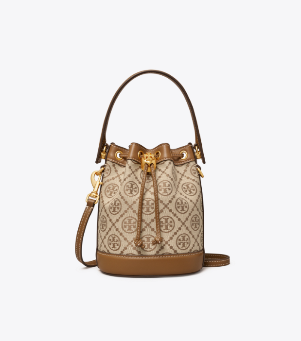 TORY BURCH 汤丽柏琦 T MONOGRAM 女士迷你提花斜挎水桶包 879612549.63元（官网4250元）