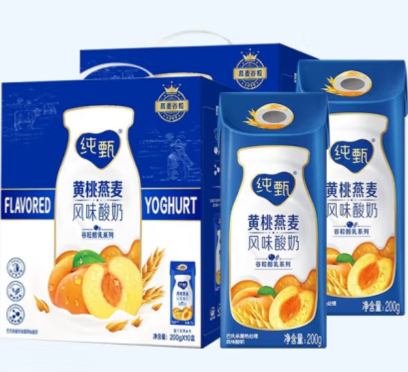 蒙牛 纯甄 燕麦黄桃果粒风味酸奶200g*10包*2件65.9元包邮（多重优惠）