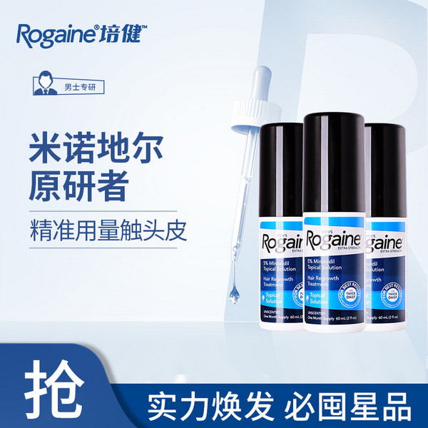 88VIP会员，Rogaine 落健 米诺地尔酊男用生发液 60ml*3瓶+凑单品404.2元包邮包税（130.65元/瓶）