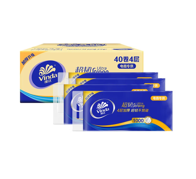 Vinda 维达 超韧系列 无芯卷纸 4层*100g*40卷*3件137.89元包邮（45.96元/件）