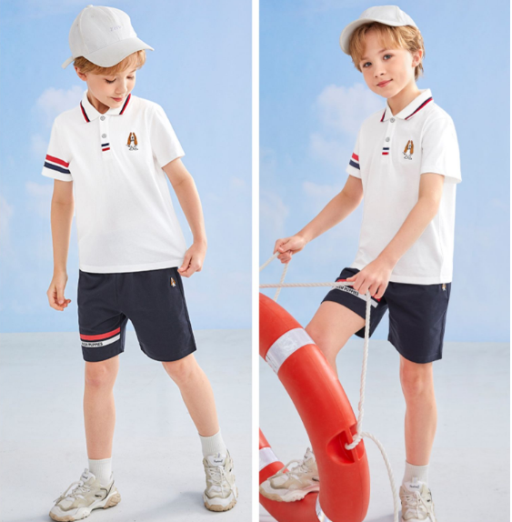 Hush Puppies 暇步士 2023夏季新款 中大童简约短袖短裤套装（104-160cm）多色139元包邮（需领券）