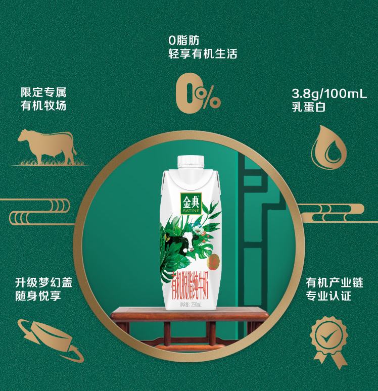 伊利 金典 梦幻盖有机脱脂纯牛奶 250ml*10盒新低48.46元包邮（需领券）