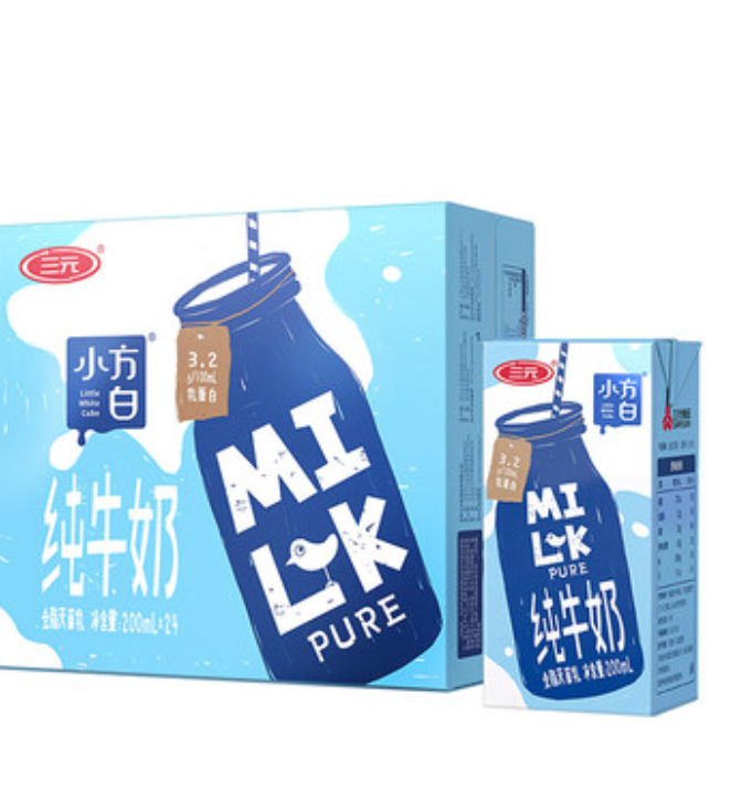 三元 小方白全脂纯牛奶 200ml*24盒*2件74.8元包邮（37.9元/箱）