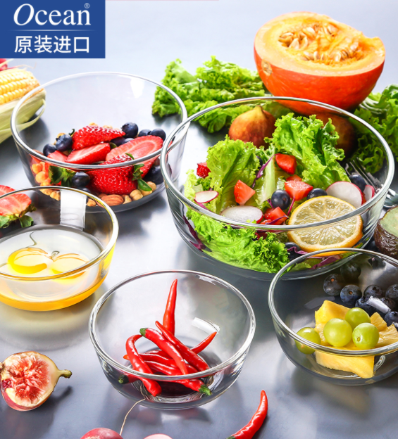 泰国进口，Ocean 透明玻璃碗水果沙拉碗 3件套29.9元