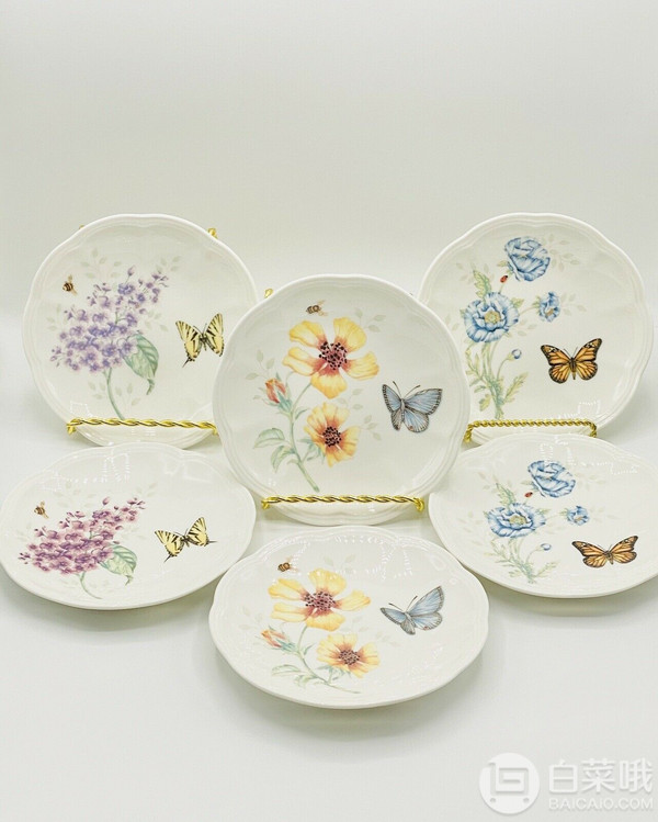 Lenox 伦诺克斯 Butterfly Meadow蝶舞芳草系列 骨瓷餐盘6件套301元