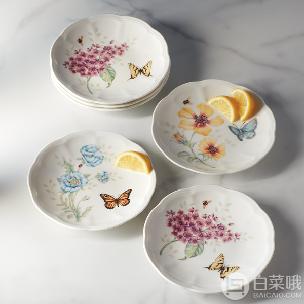 Lenox 伦诺克斯 Butterfly Meadow蝶舞芳草系列 骨瓷餐盘6件套301元