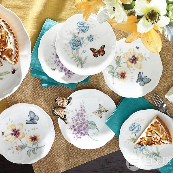 Lenox 伦诺克斯 Butterfly Meadow蝶舞芳草系列 骨瓷餐盘6件套301元