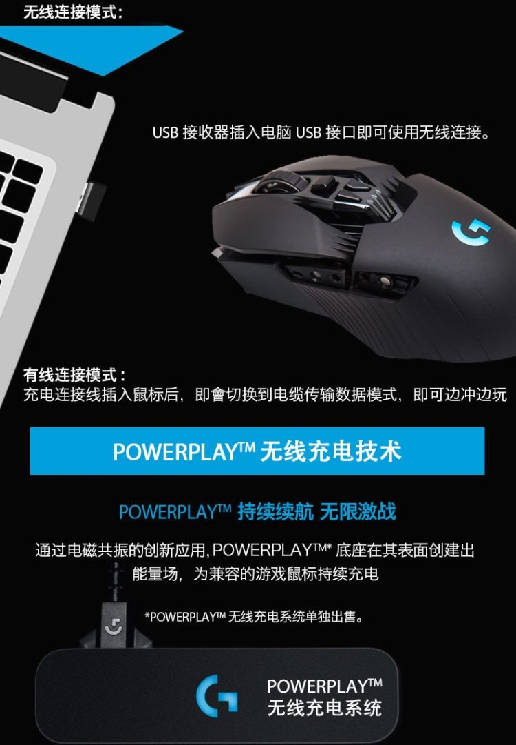 罗技 G903 旗舰款 有线/无线双模游戏鼠标 RGB背光 可无线充电 图6